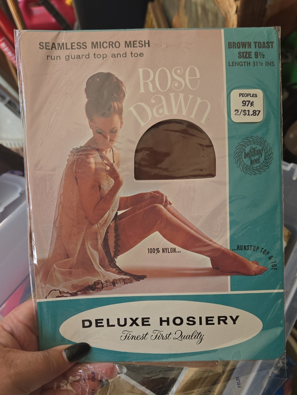 Rose Dawn Deluxe Hosiery Vintage Seamless Micro Mesh Stockings - Brown Toast